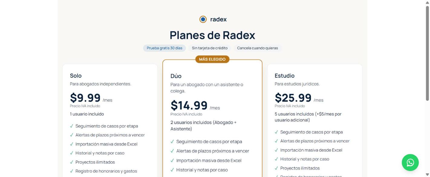 Página de planes